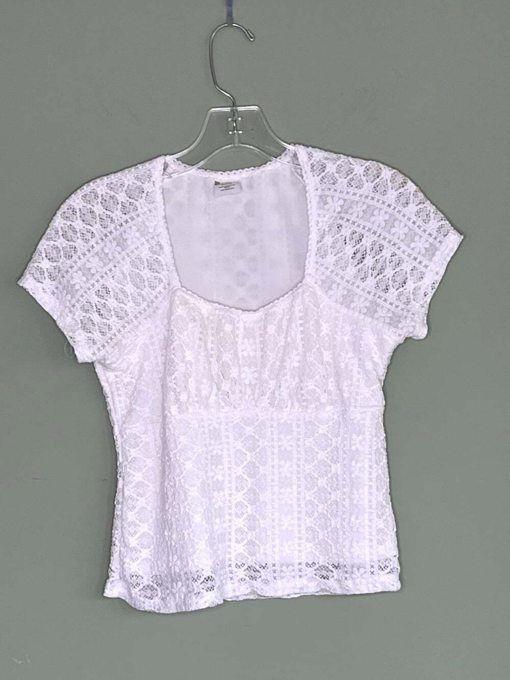 Y2K Babydoll Crop Top sz M 8-10 Lace Milkmaid Cottagecore Coquette Fairy Dainty